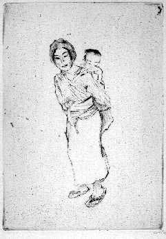 Japanerin mit Kind auf dem Rcken - Japanese Woman with Child on her back